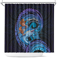 Personalised Blue Marlin Fishing New Zealand Shower Curtain NZ Kiwi Cowboy Born To Fish LT14 Purple - Polynesian Pride
