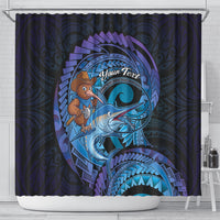 Personalised Blue Marlin Fishing New Zealand Shower Curtain NZ Kiwi Cowboy Born To Fish LT14 - Polynesian Pride