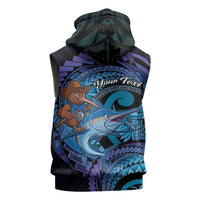 Personalised Blue Marlin Fishing New Zealand Sleeveless Zip Hoodie NZ Kiwi Cowboy Born To Fish LT14 - Polynesian Pride