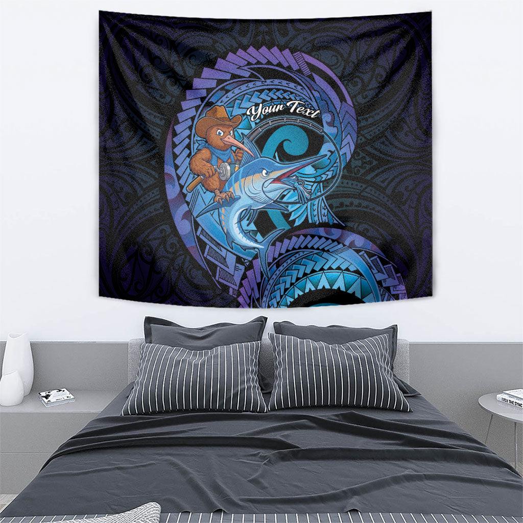 Personalised Blue Marlin Fishing New Zealand Tapestry NZ Kiwi Cowboy Born To Fish