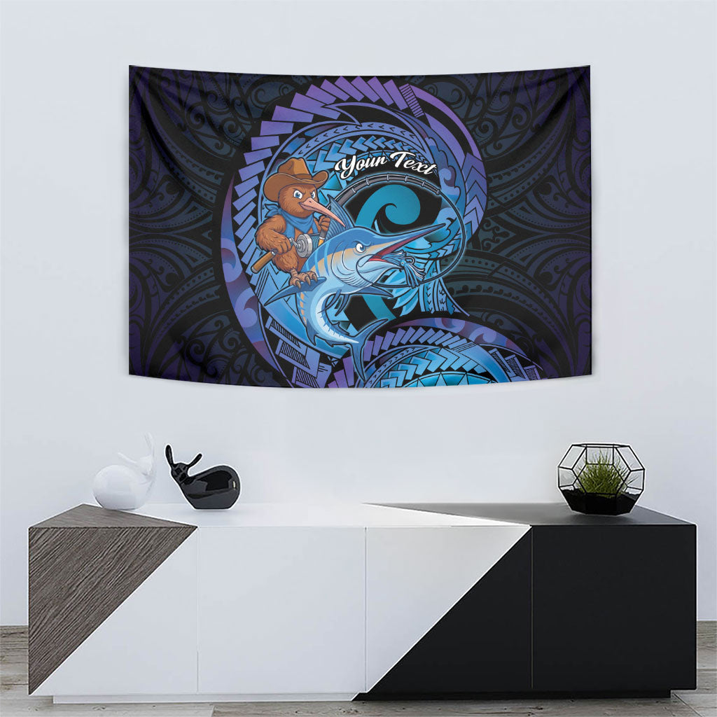 Personalised Blue Marlin Fishing New Zealand Tapestry NZ Kiwi Cowboy Born To Fish