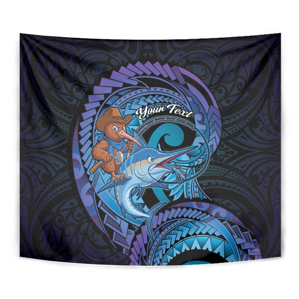 Personalised Blue Marlin Fishing New Zealand Tapestry NZ Kiwi Cowboy Born To Fish