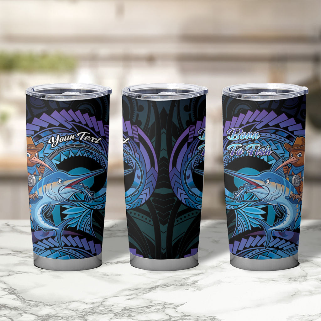 Personalised Blue Marlin Fishing New Zealand Tumbler Cup NZ Kiwi Cowboy Born To Fish LT14 - Polynesian Pride