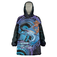 Personalised Blue Marlin Fishing New Zealand Wearable Blanket Hoodie NZ Kiwi Cowboy Born To Fish LT14 One Size Purple - Polynesian Pride