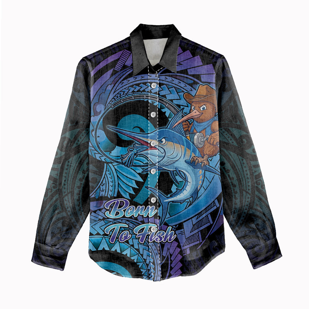 Personalised Blue Marlin Fishing New Zealand Women Casual Shirt NZ Kiwi Cowboy Born To Fish LT14 - Polynesian Pride