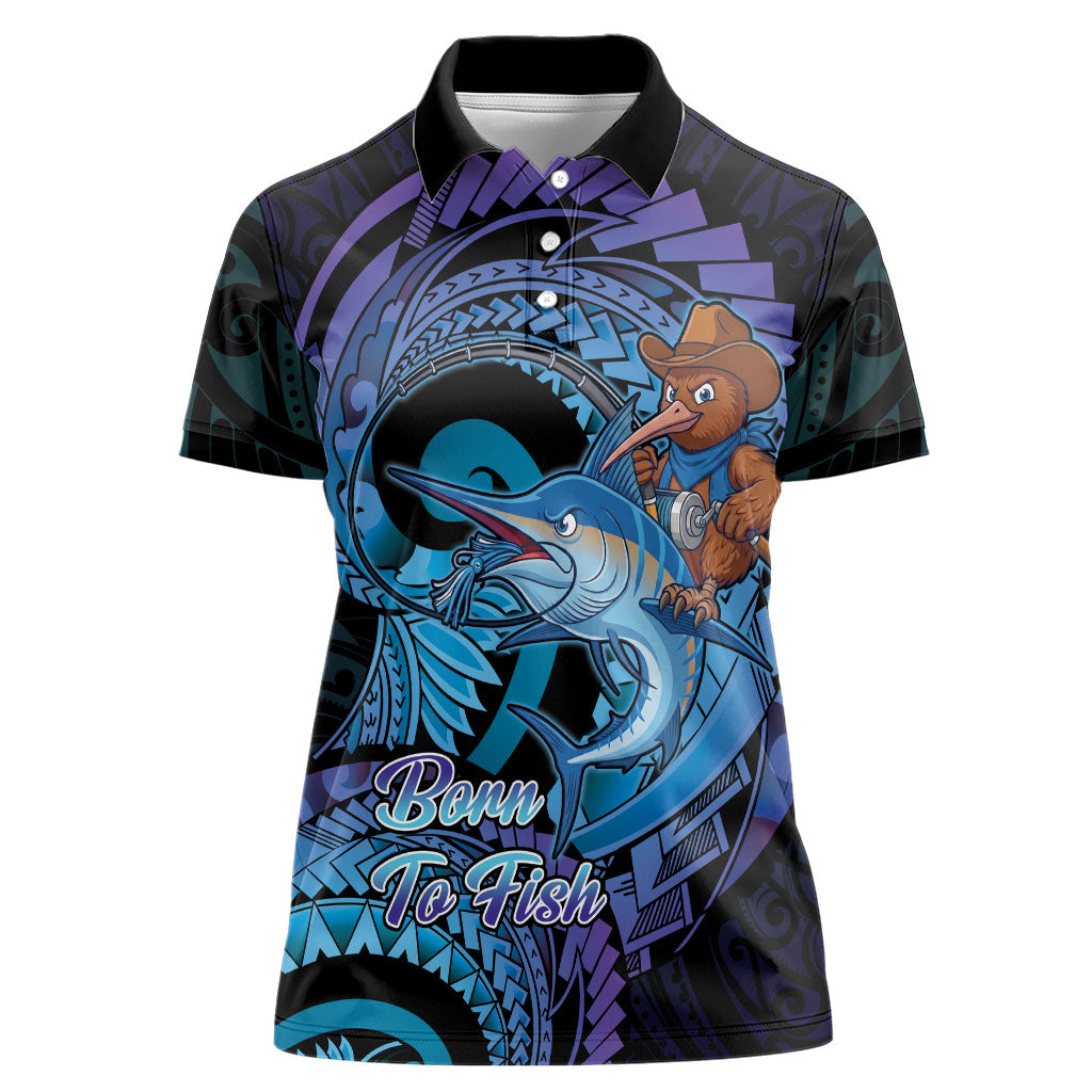 Personalised Blue Marlin Fishing New Zealand Women Polo Shirt NZ Kiwi Cowboy Born To Fish LT14 Female Purple - Polynesian Pride