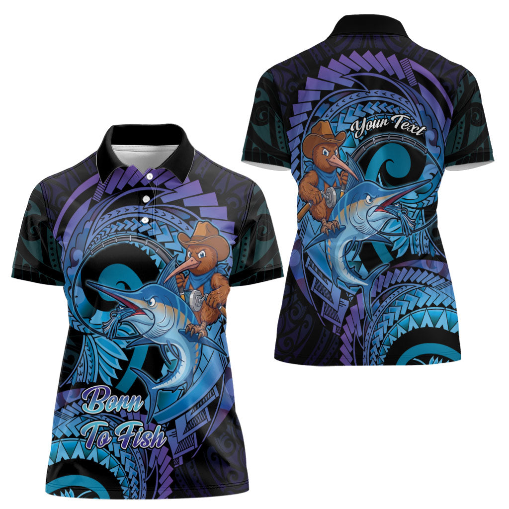 Personalised Blue Marlin Fishing New Zealand Women Polo Shirt NZ Kiwi Cowboy Born To Fish LT14 - Polynesian Pride