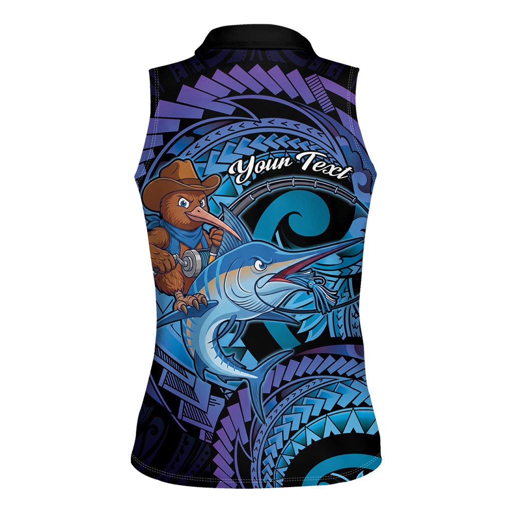 Personalised Blue Marlin Fishing New Zealand Women Sleeveless Polo Shirt NZ Kiwi Cowboy Born To Fish LT14 - Polynesian Pride