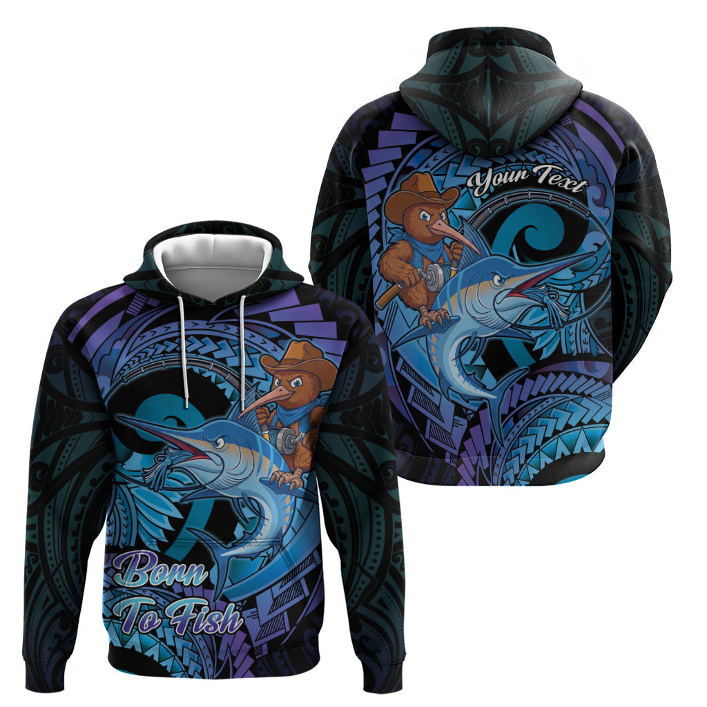 Personalised Blue Marlin Fishing New Zealand Zip Hoodie NZ Kiwi Cowboy Born To Fish LT14 - Polynesian Pride