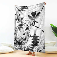 Japan And Hawaii Blanket Sakura Koi Fish Hawaiian Lei Kanaka - Polynesian Pride