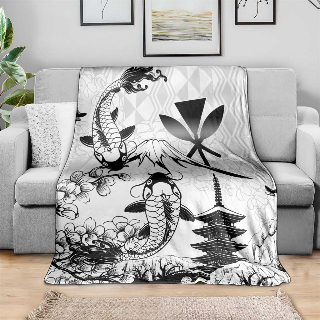 Japan And Hawaii Blanket Sakura Koi Fish Hawaiian Lei Kanaka - Polynesian Pride