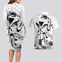 Japan And Hawaii Couples Matching Long Sleeve Bodycon Dress and Hawaiian Shirt Sakura Koi Fish Hawaiian Lei Kanaka LT14 - Polynesian Pride
