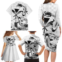 Japan And Hawaii Family Matching Long Sleeve Bodycon Dress and Hawaiian Shirt Sakura Koi Fish Hawaiian Lei Kanaka LT14 - Polynesian Pride