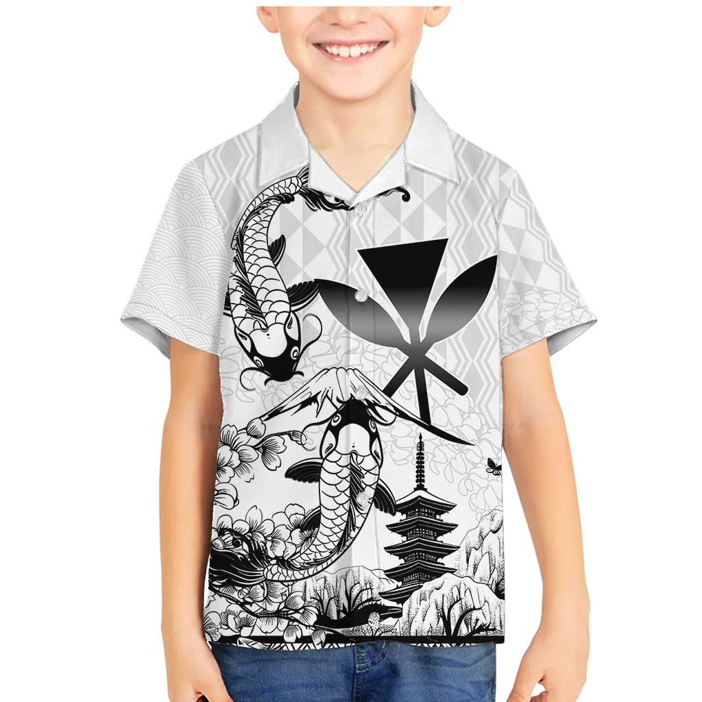 Japan And Hawaii Family Matching Mermaid Dress and Hawaiian Shirt Sakura Koi Fish Hawaiian Lei Kanaka LT14 Son's Shirt White - Polynesian Pride