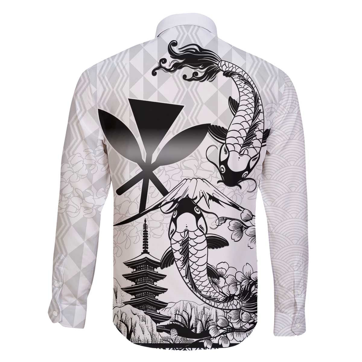 Japan And Hawaii Family Matching Off The Shoulder Long Sleeve Dress and Hawaiian Shirt Sakura Koi Fish Hawaiian Lei Kanaka LT14 - Polynesian Pride