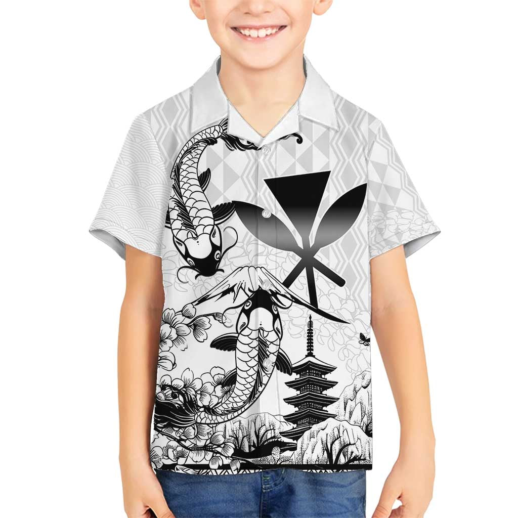 Japan And Hawaii Family Matching Off Shoulder Maxi Dress and Hawaiian Shirt Sakura Koi Fish Hawaiian Lei Kanaka LT14 Son's Shirt White - Polynesian Pride