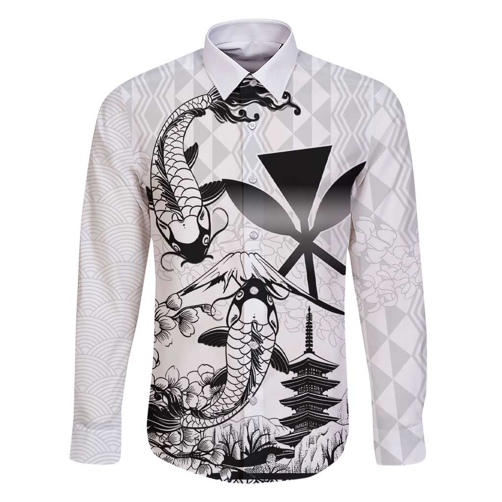 Japan And Hawaii Family Matching Short Sleeve Bodycon Dress and Hawaiian Shirt Sakura Koi Fish Hawaiian Lei Kanaka LT14 Dad's Shirt - Long Sleeve White - Polynesian Pride