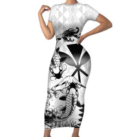 Japan And Hawaii Family Matching Short Sleeve Bodycon Dress and Hawaiian Shirt Sakura Koi Fish Hawaiian Lei Kanaka LT14 Mom's Dress White - Polynesian Pride