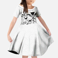Japan And Hawaii Family Matching Tank Maxi Dress and Hawaiian Shirt Sakura Koi Fish Hawaiian Lei Kanaka LT14 Daughter's Dress White - Polynesian Pride