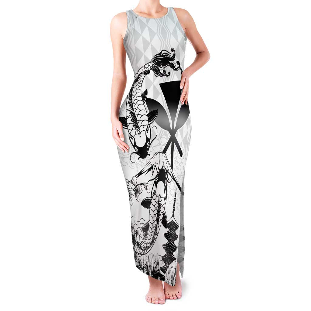 Japan And Hawaii Family Matching Tank Maxi Dress and Hawaiian Shirt Sakura Koi Fish Hawaiian Lei Kanaka LT14 Mom's Dress White - Polynesian Pride