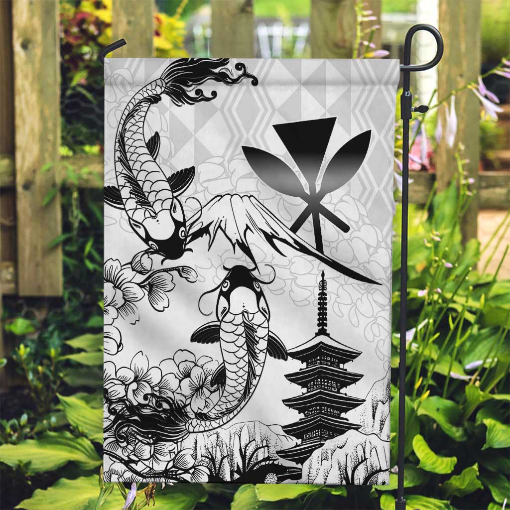Japan And Hawaii Garden Flag Sakura Koi Fish Hawaiian Lei Kanaka - Polynesian Pride