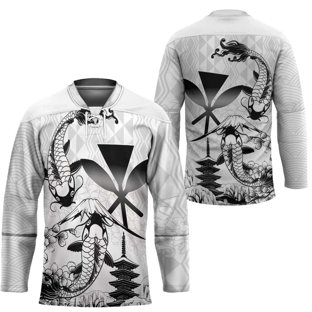 Japan And Hawaii Hockey Jersey Sakura Koi Fish Hawaiian Lei Kanaka - Polynesian Pride