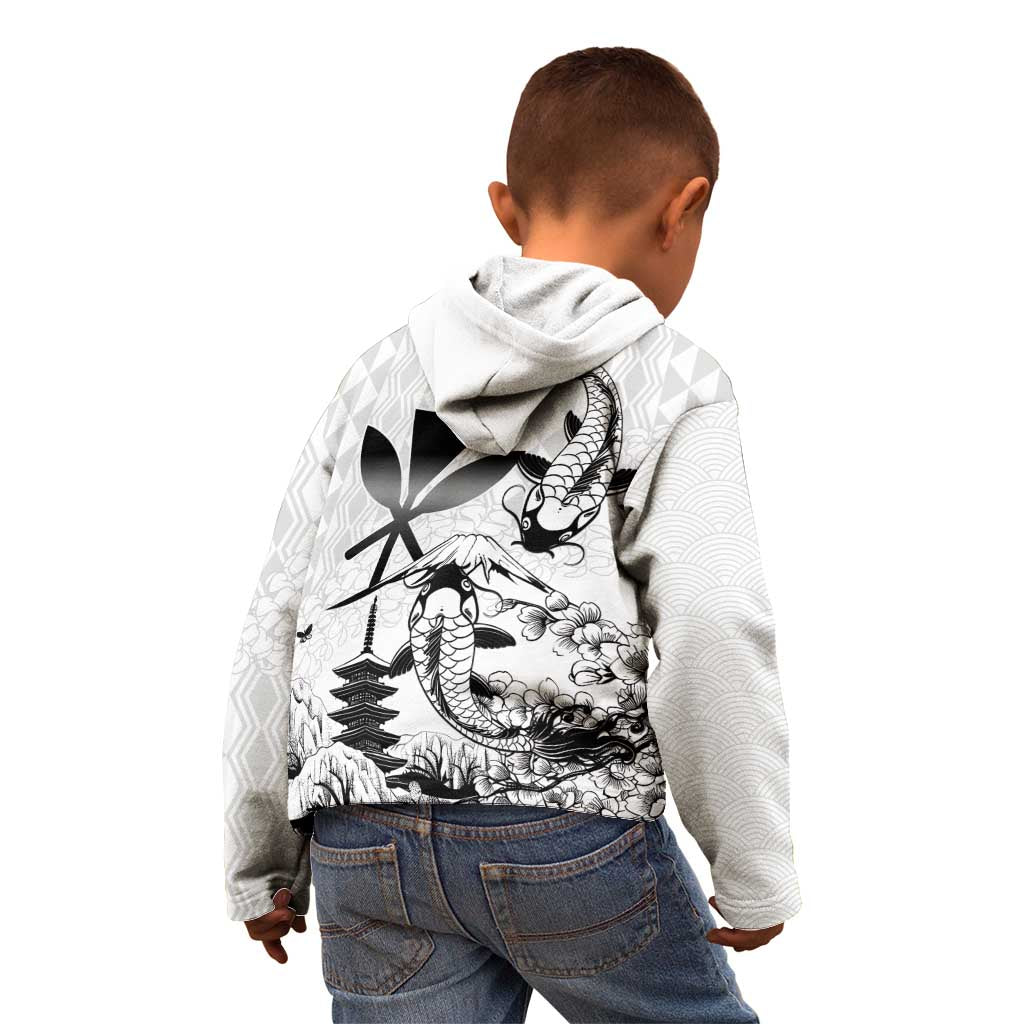 Japan And Hawaii Kid Hoodie Sakura Koi Fish Hawaiian Lei Kanaka LT14 - Polynesian Pride