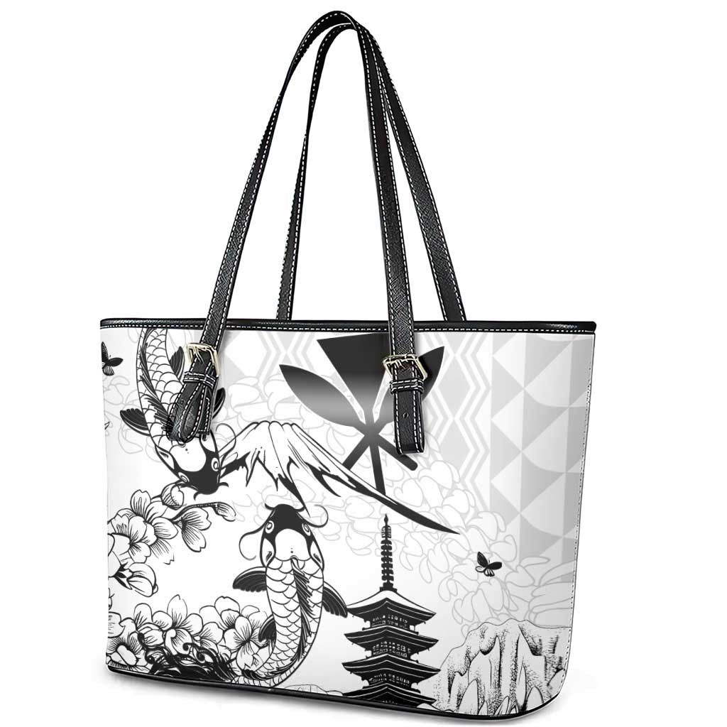 Japan And Hawaii Leather Tote Bag Sakura Koi Fish Hawaiian Lei Kanaka LT14 - Polynesian Pride