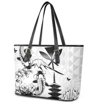 Japan And Hawaii Leather Tote Bag Sakura Koi Fish Hawaiian Lei Kanaka LT14 - Polynesian Pride
