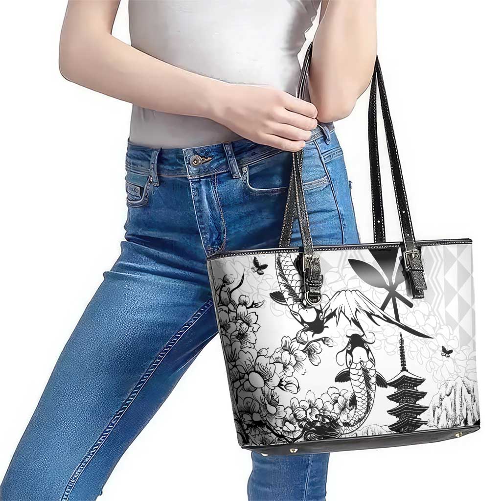 Japan And Hawaii Leather Tote Bag Sakura Koi Fish Hawaiian Lei Kanaka LT14 - Polynesian Pride