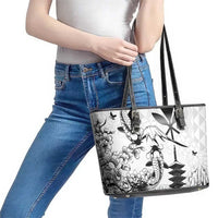 Japan And Hawaii Leather Tote Bag Sakura Koi Fish Hawaiian Lei Kanaka LT14 - Polynesian Pride