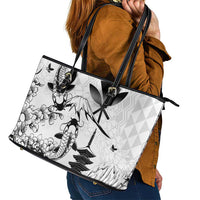 Japan And Hawaii Leather Tote Bag Sakura Koi Fish Hawaiian Lei Kanaka LT14 - Polynesian Pride