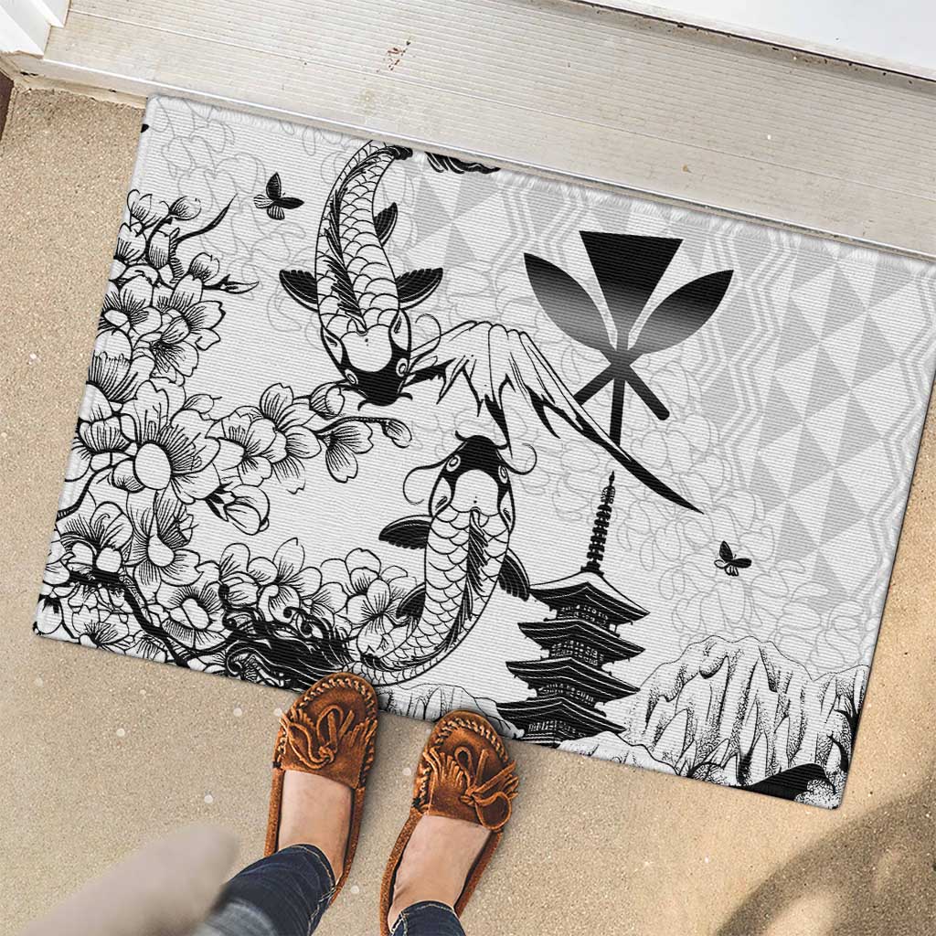 Japan And Hawaii Rubber Doormat Sakura Koi Fish Hawaiian Lei Kanaka - Polynesian Pride
