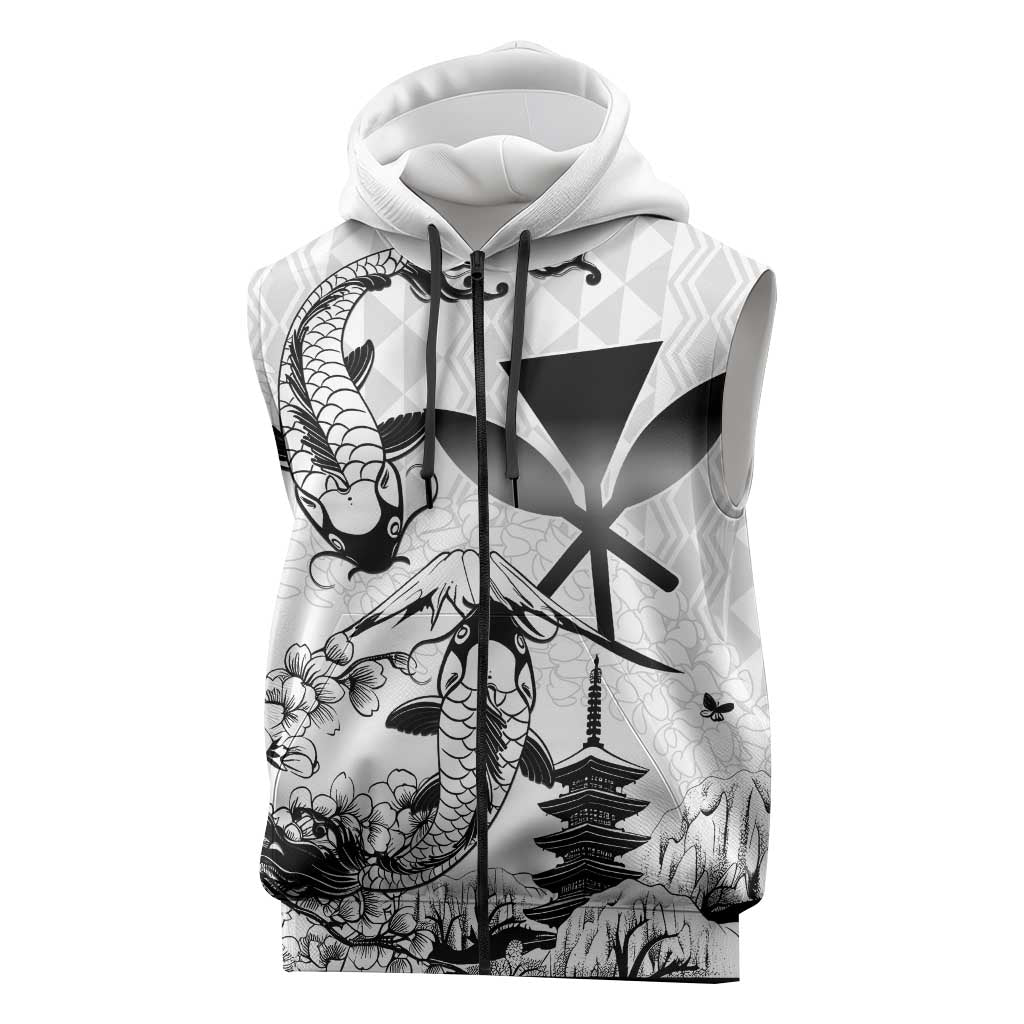 Japan And Hawaii Sleeveless Zip Hoodie Sakura Koi Fish Hawaiian Lei Kanaka - Polynesian Pride