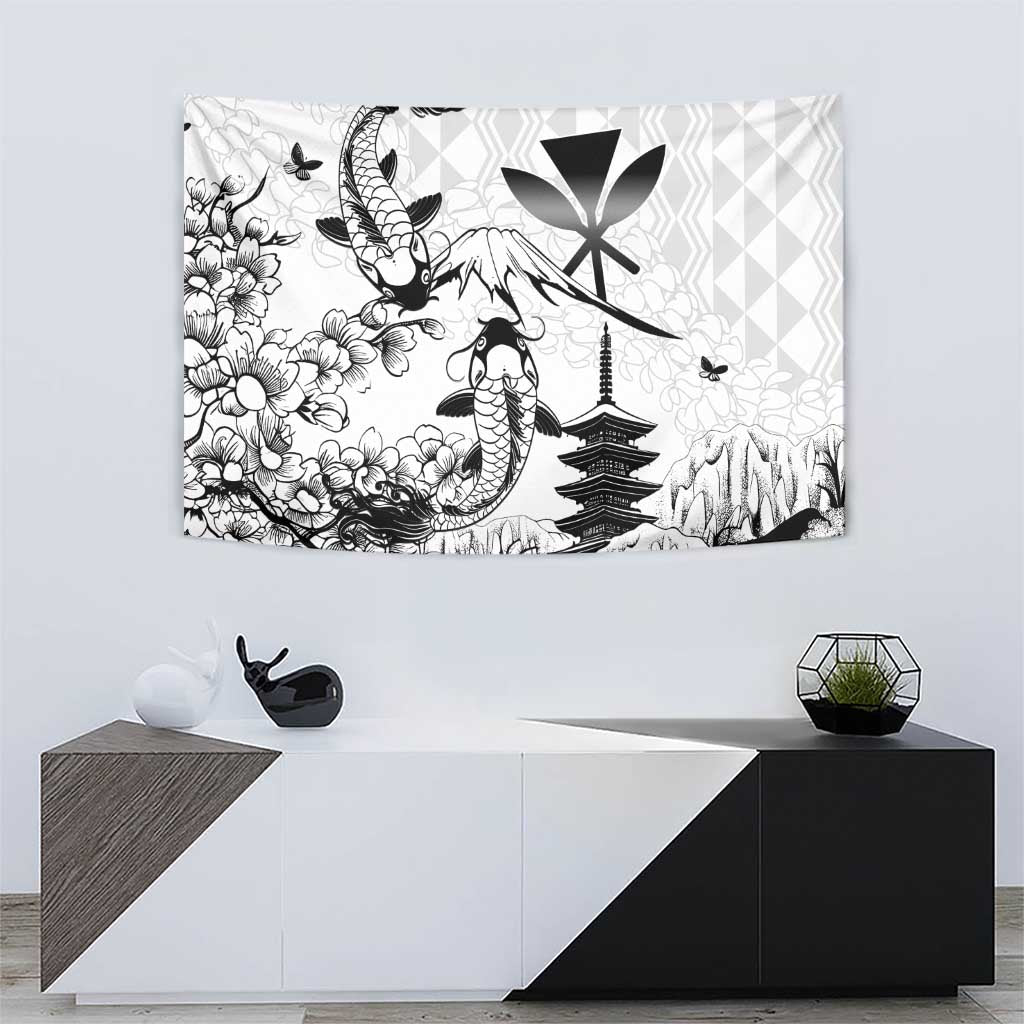Japan And Hawaii Tapestry Sakura Koi Fish Hawaiian Lei Kanaka - Polynesian Pride