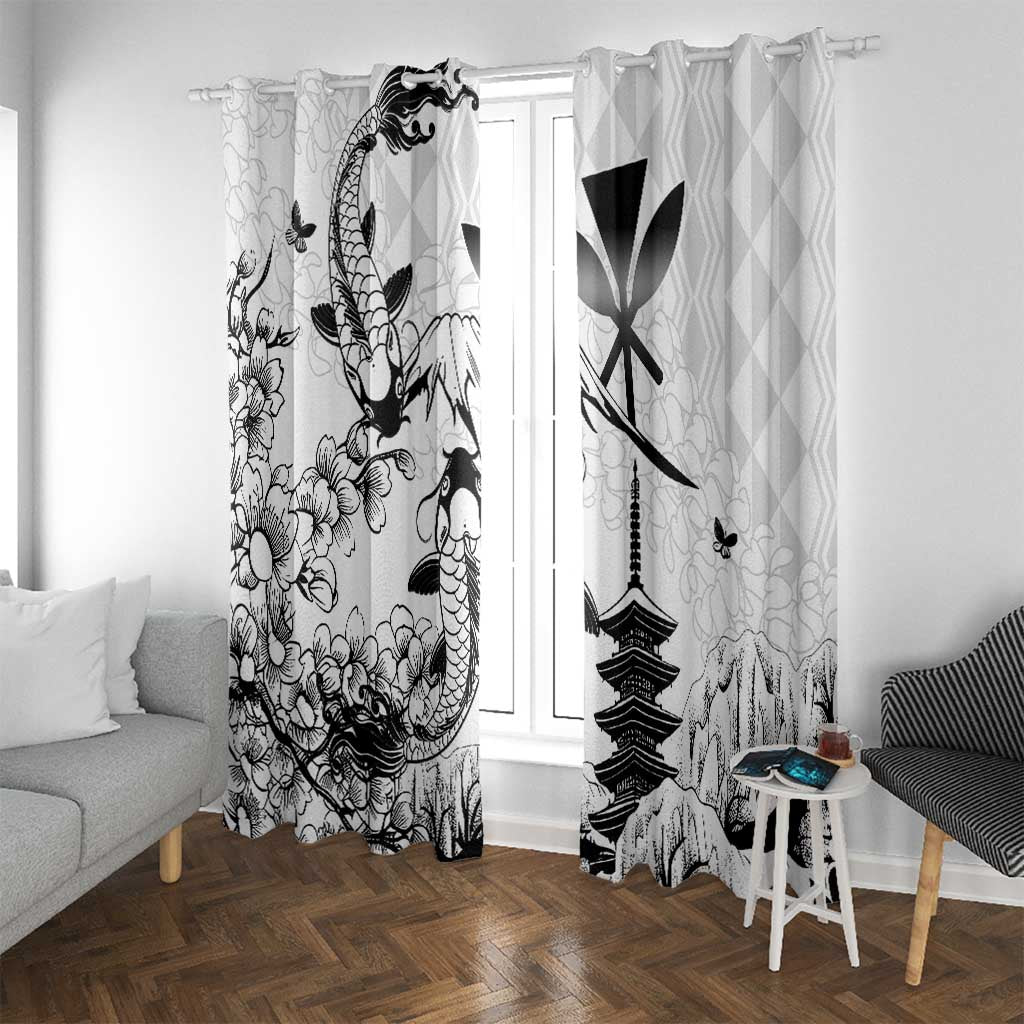 Japan And Hawaii Window Curtain Sakura Koi Fish Hawaiian Lei Kanaka - Polynesian Pride