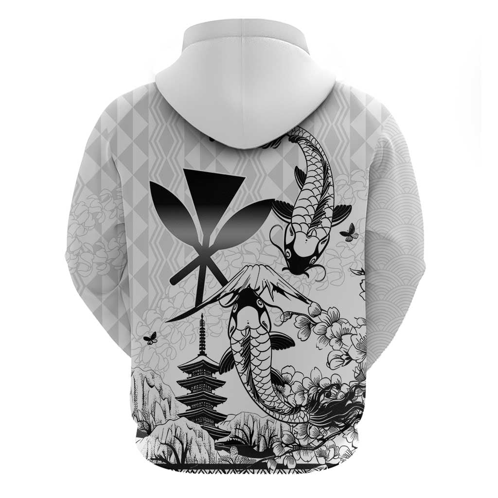 Japan And Hawaii Zip Hoodie Sakura Koi Fish Hawaiian Lei Kanaka - Polynesian Pride
