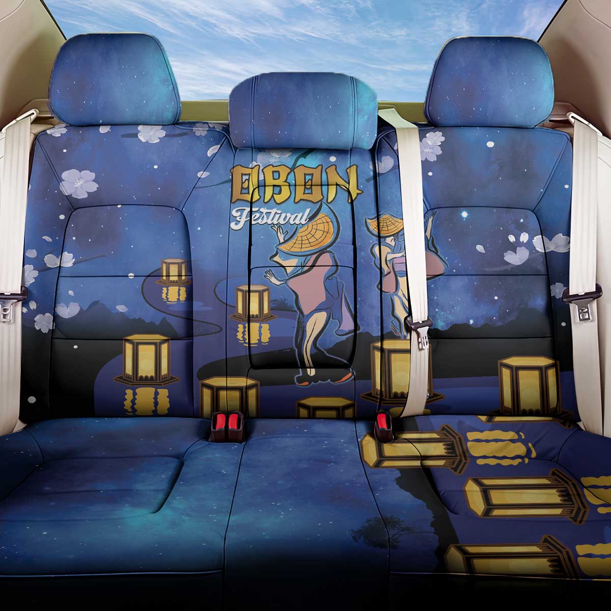 Japan Obon Festival Back Car Seat Cover Sakura Lanterns With Bon Dance LT14 One Size Blue - Polynesian Pride
