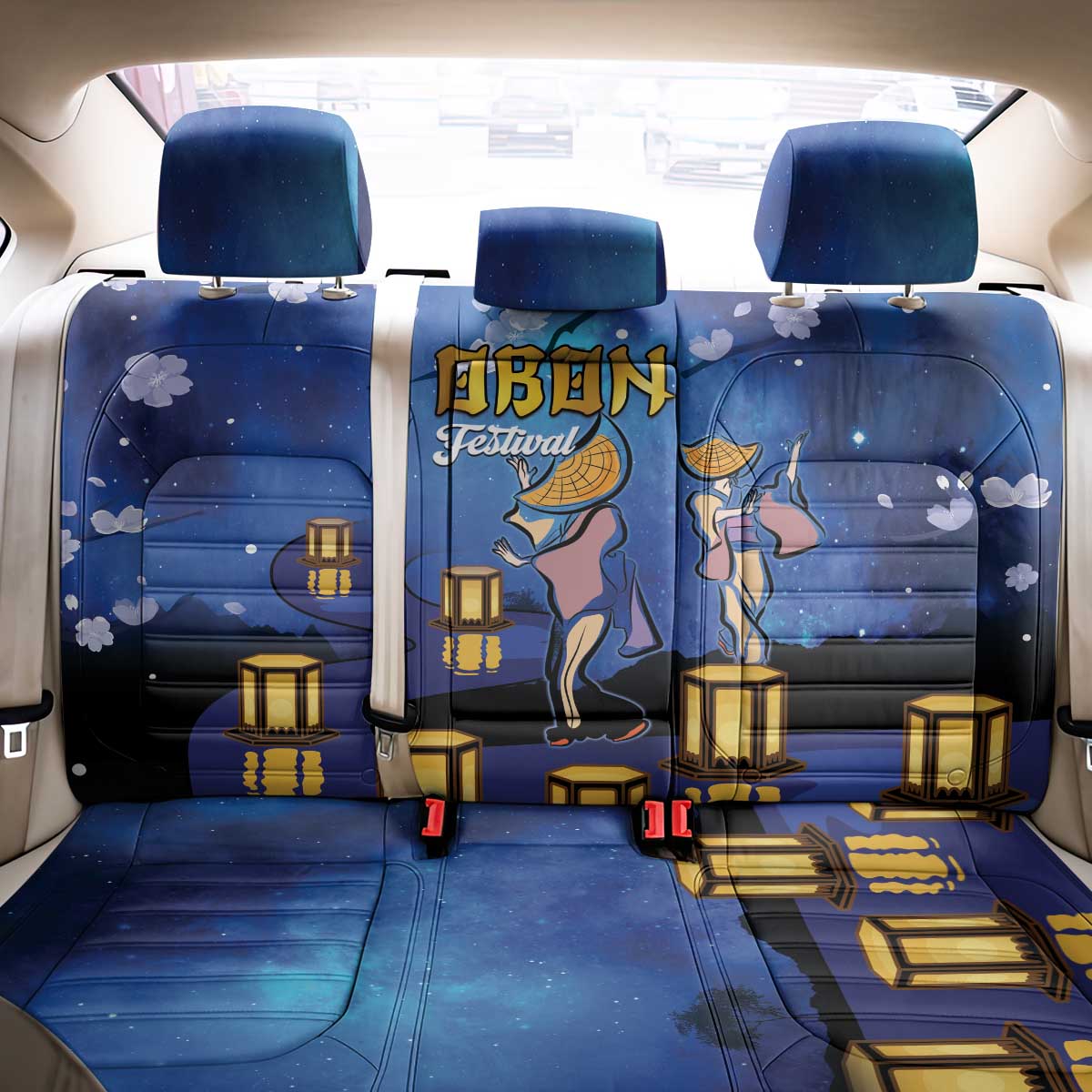 Japan Obon Festival Back Car Seat Cover Sakura Lanterns With Bon Dance LT14 - Polynesian Pride