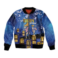 Japan Obon Festival Bomber Jacket Sakura Lanterns With Bon Dance LT14 Unisex Blue - Polynesian Pride