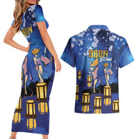 Japan Obon Festival Couples Matching Short Sleeve Bodycon Dress and Hawaiian Shirt Sakura Lanterns With Bon Dance LT14 - Polynesian Pride