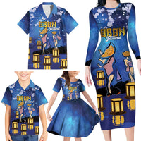 Japan Obon Festival Family Matching Long Sleeve Bodycon Dress and Hawaiian Shirt Sakura Lanterns With Bon Dance LT14 - Polynesian Pride