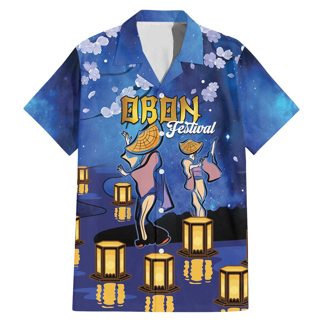 Japan Obon Festival Family Matching Mermaid Dress and Hawaiian Shirt Sakura Lanterns With Bon Dance LT14 Dad's Shirt - Short Sleeve Blue - Polynesian Pride