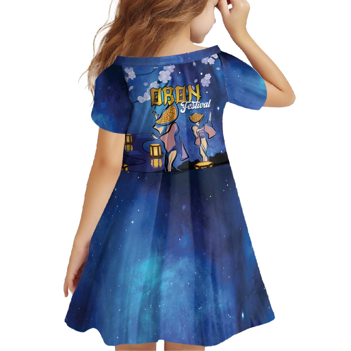 Japan Obon Festival Family Matching Off The Shoulder Long Sleeve Dress and Hawaiian Shirt Sakura Lanterns With Bon Dance LT14 - Polynesian Pride