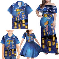 Japan Obon Festival Family Matching Off Shoulder Maxi Dress and Hawaiian Shirt Sakura Lanterns With Bon Dance LT14 - Polynesian Pride