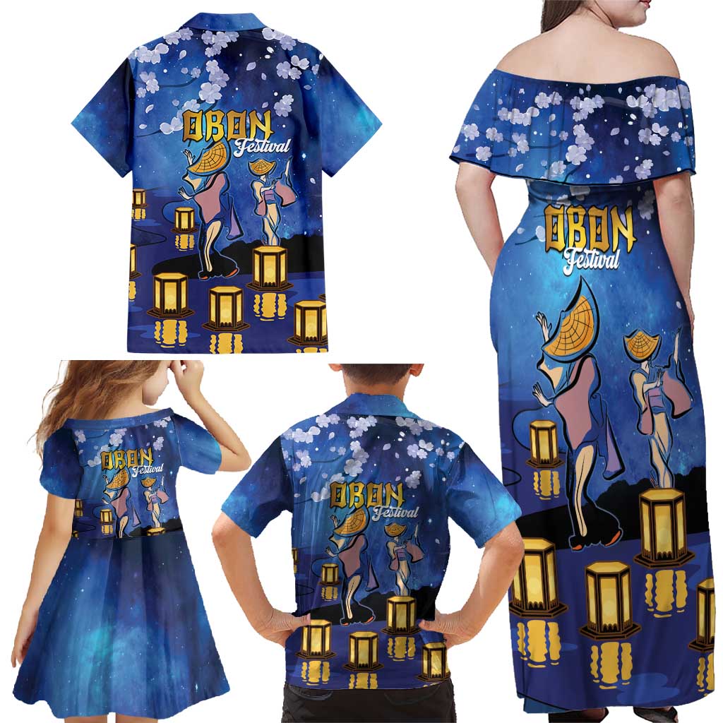 Japan Obon Festival Family Matching Off Shoulder Maxi Dress and Hawaiian Shirt Sakura Lanterns With Bon Dance LT14 - Polynesian Pride