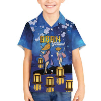 Japan Obon Festival Family Matching Off Shoulder Maxi Dress and Hawaiian Shirt Sakura Lanterns With Bon Dance LT14 Son's Shirt Blue - Polynesian Pride