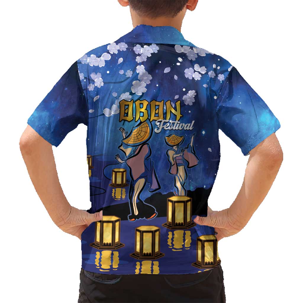 Japan Obon Festival Family Matching Off Shoulder Short Dress and Hawaiian Shirt Sakura Lanterns With Bon Dance LT14 - Polynesian Pride