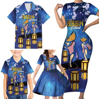 Japan Obon Festival Family Matching Short Sleeve Bodycon Dress and Hawaiian Shirt Sakura Lanterns With Bon Dance LT14 - Polynesian Pride