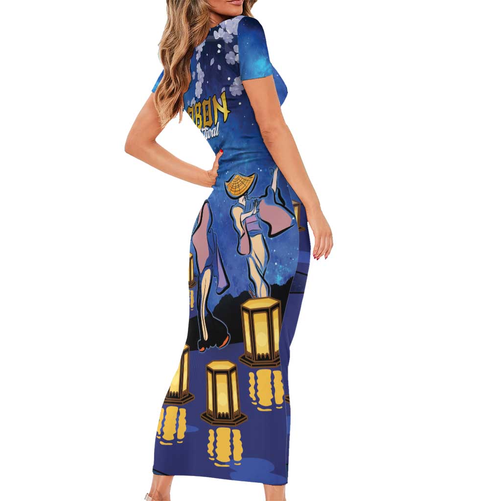 Japan Obon Festival Family Matching Short Sleeve Bodycon Dress and Hawaiian Shirt Sakura Lanterns With Bon Dance LT14 - Polynesian Pride